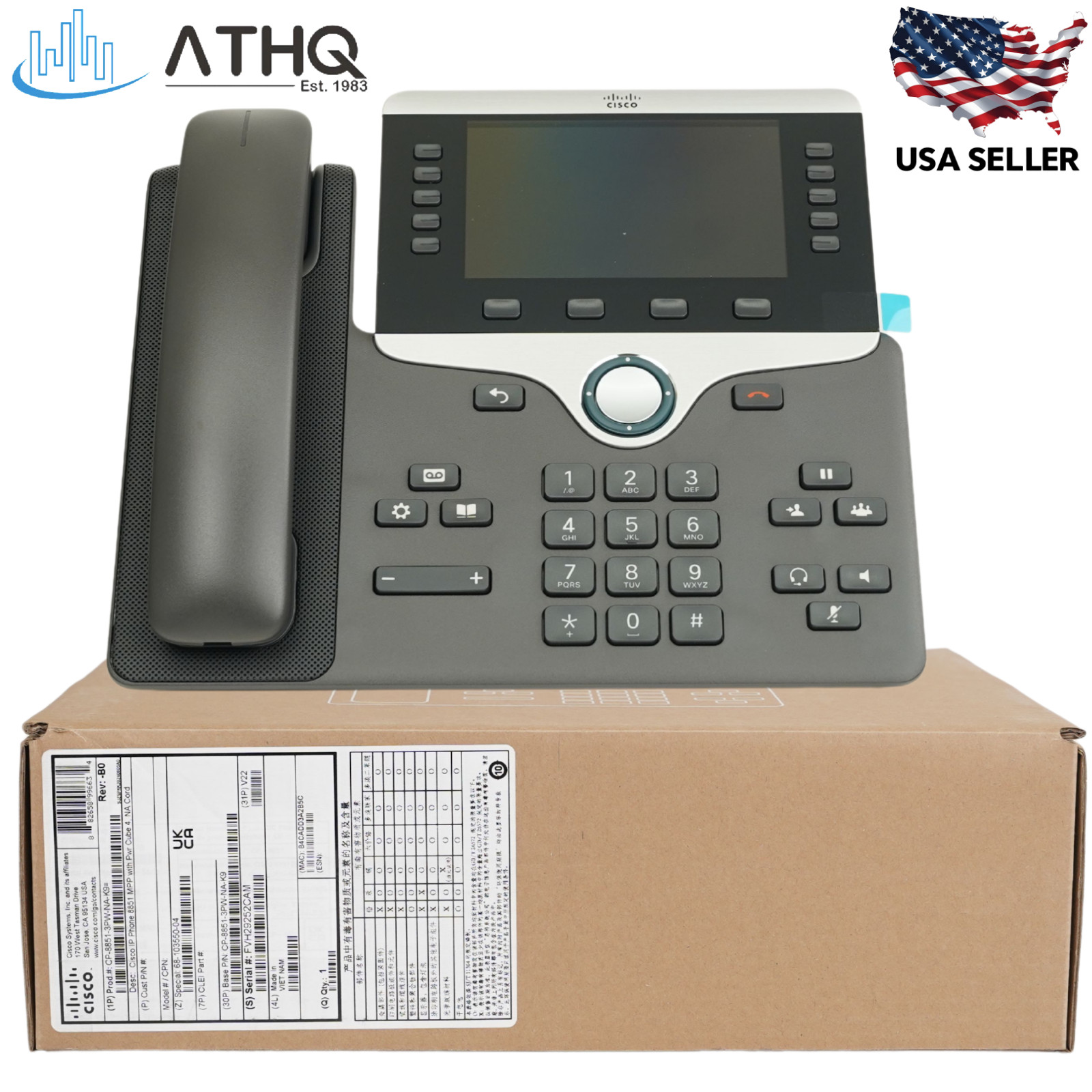 Cisco CP-8851-3PW-NA-K9 IP Phone 8851 MPP 5-Line VoIP SIP w/ Power Cube 4 - NEW