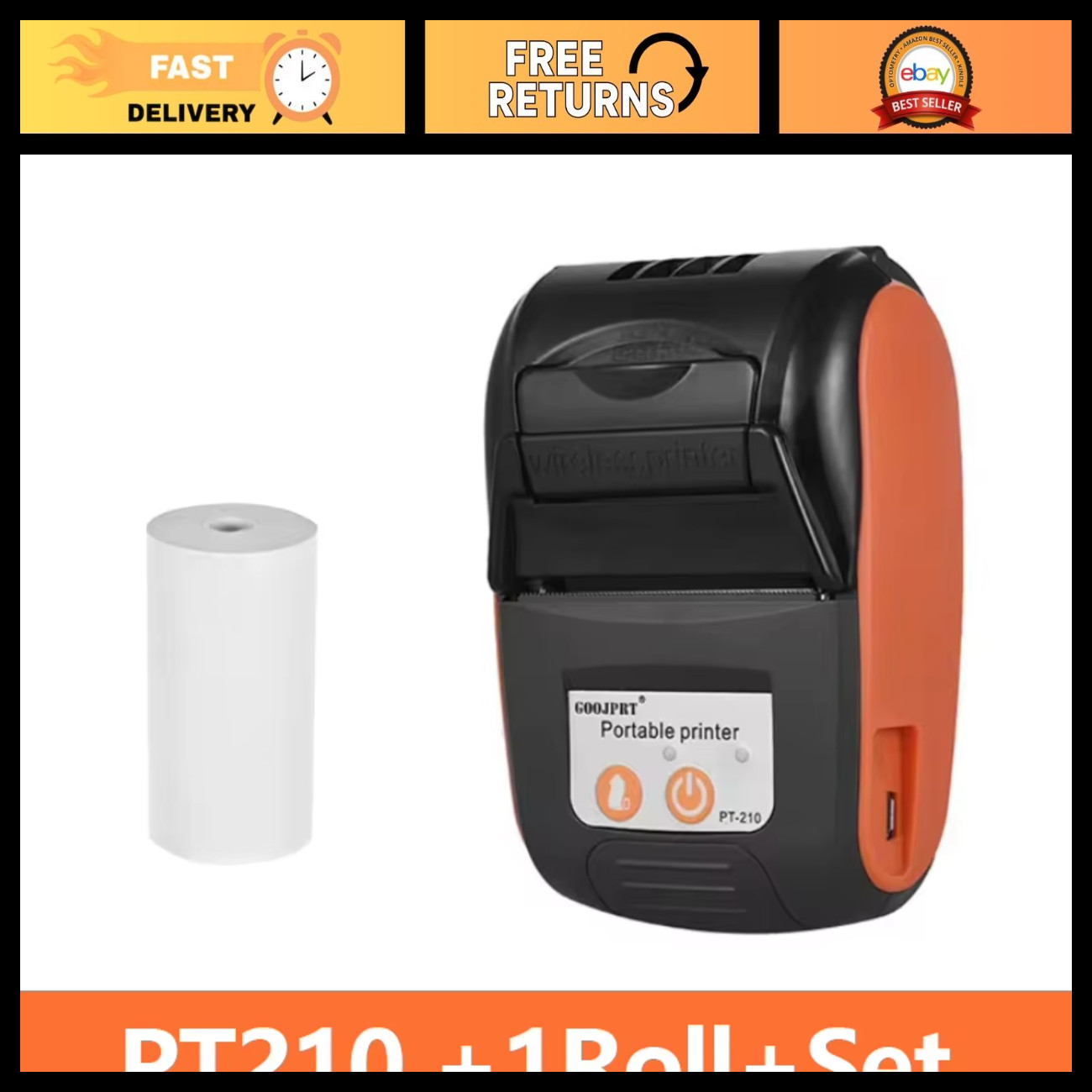 Mini Portable Thermal Printer 58mm Handheld Barcode Printer - Orange Color