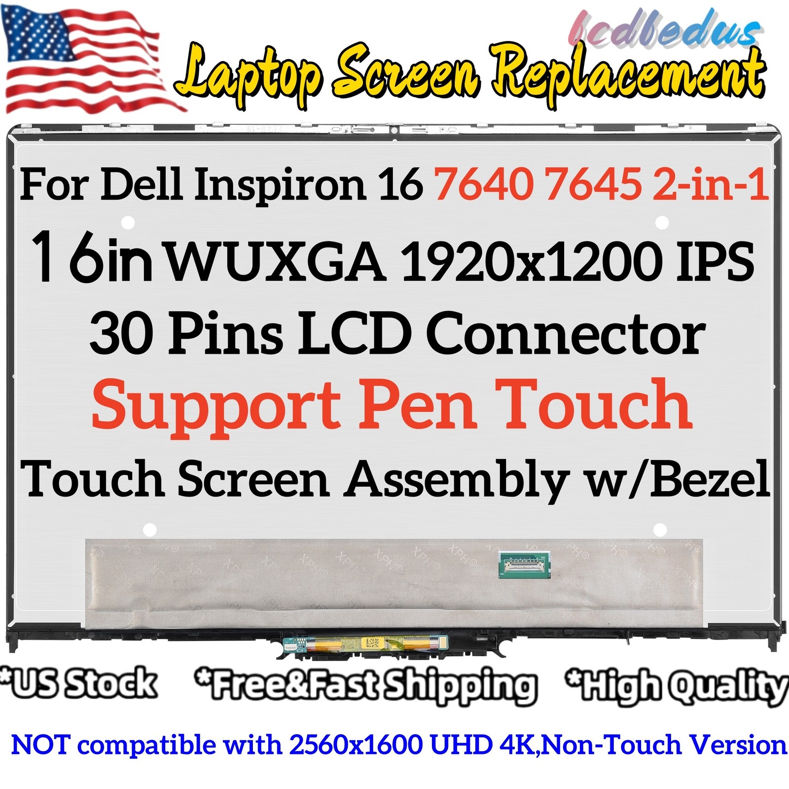 For Dell Inspiron 16 7640 P133F P133F001 WUXGA LED LCD Touch Screen Replacement