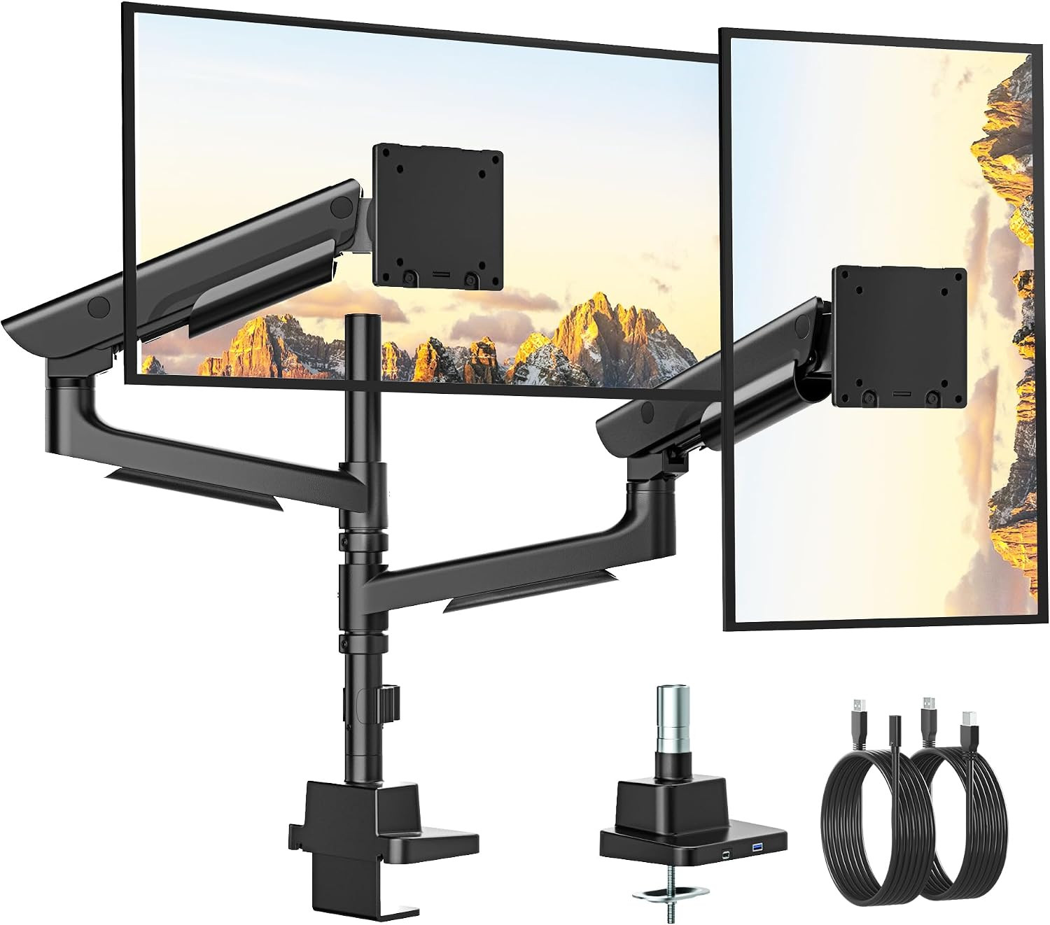 Dual Ultrawide Monitor Arm for 17-57" Screens, USB, Black