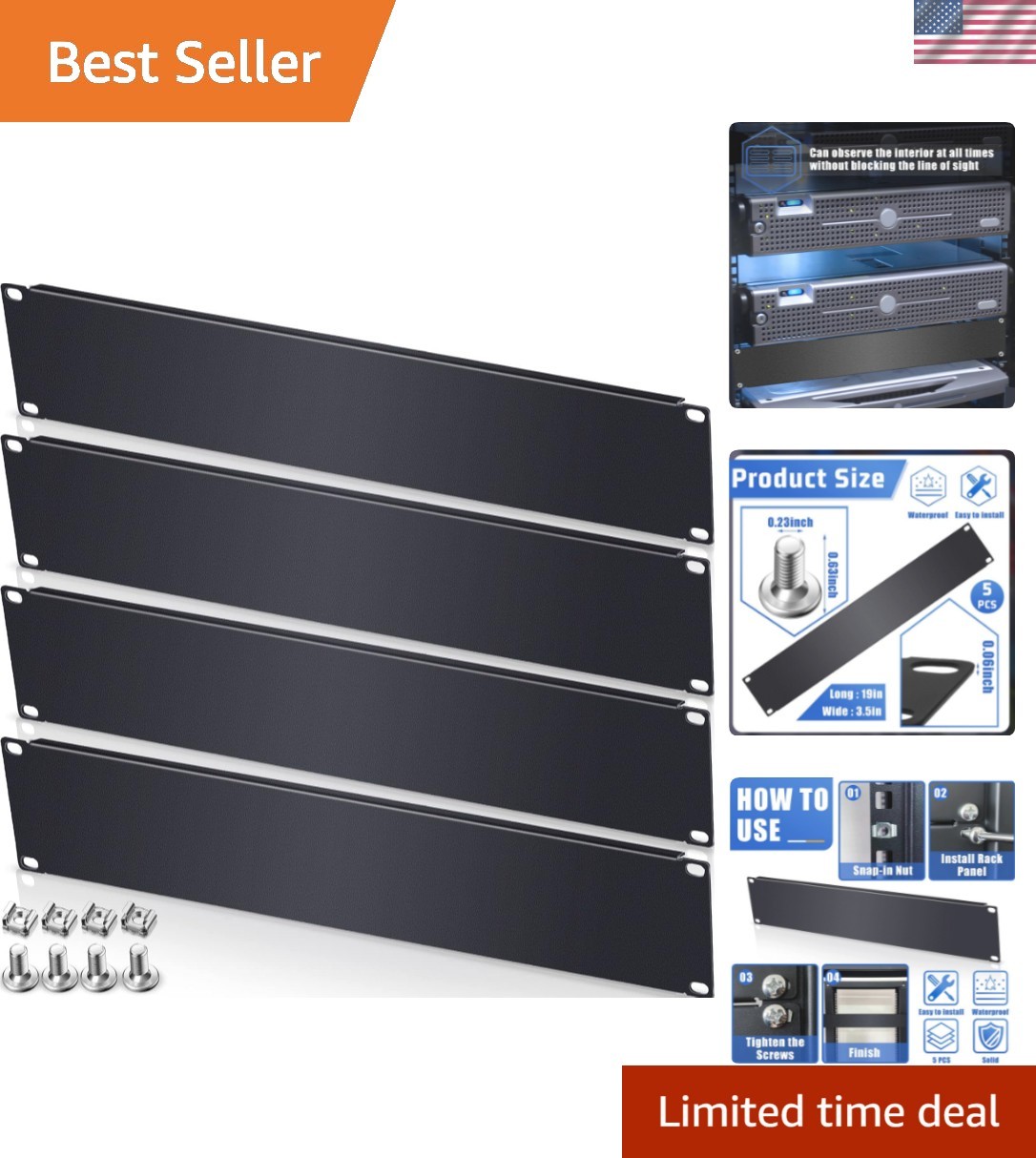 Blank Rack Mount Panel Spacer Metal Blank Panel Black Server Rack Accessories...