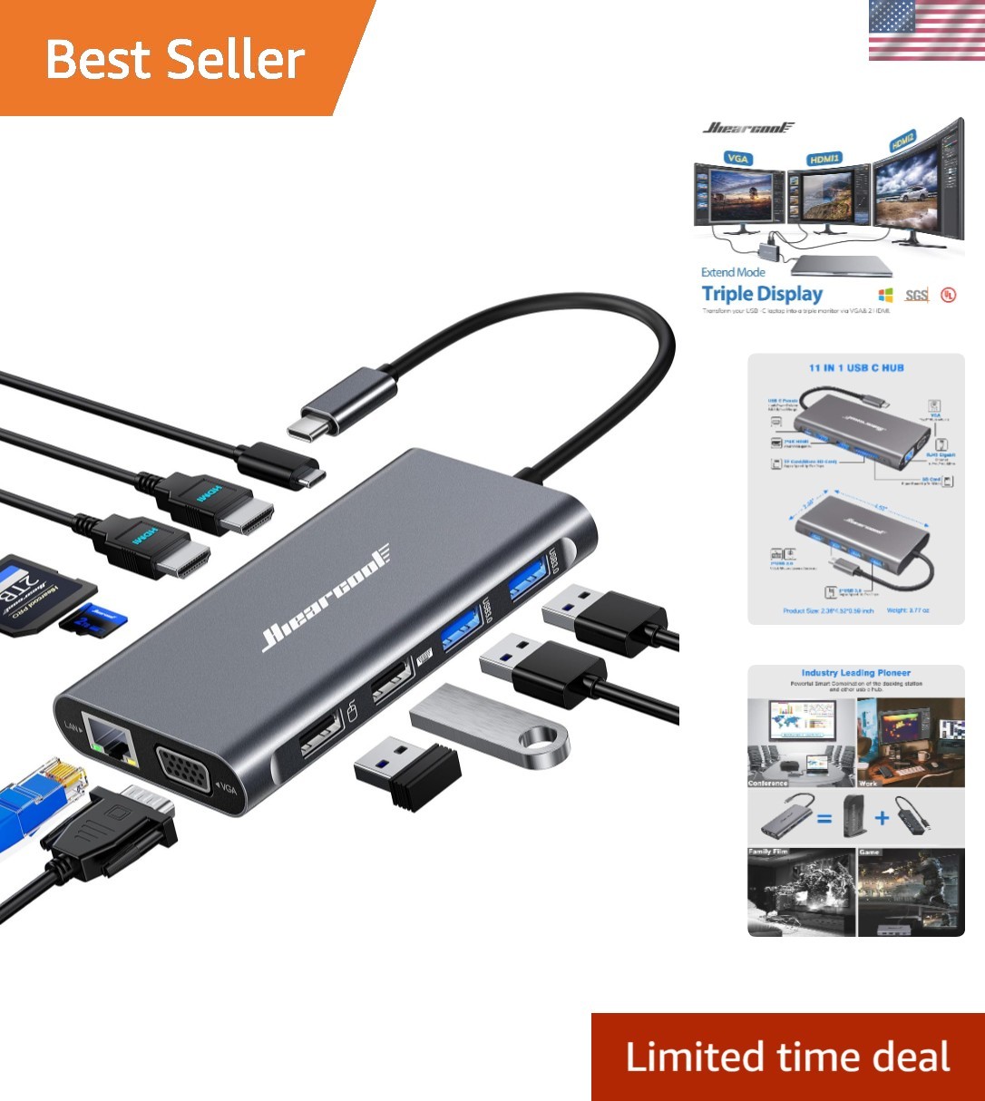 Elegant USB-C Docking Station with Ethernet & Fast Data Transfer - Space Grey