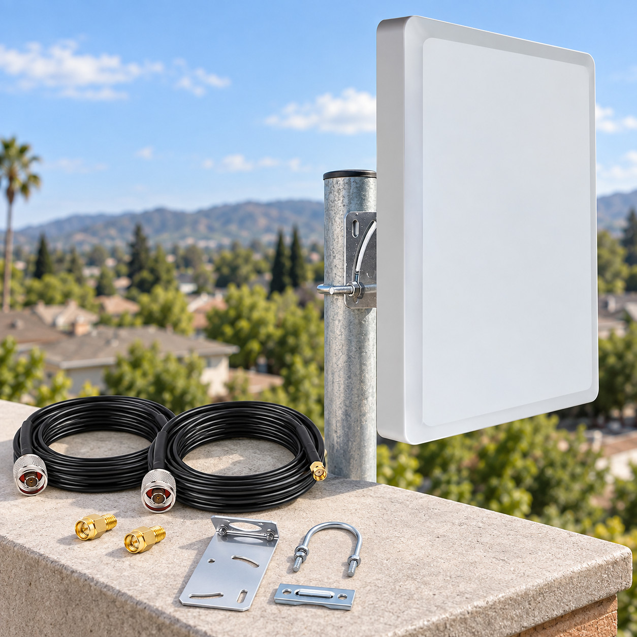 15dBi Dual Band Outdoor WiFi Panel Antenna Kit 2.4/5.8GHz RP-SMA 2x 10ft