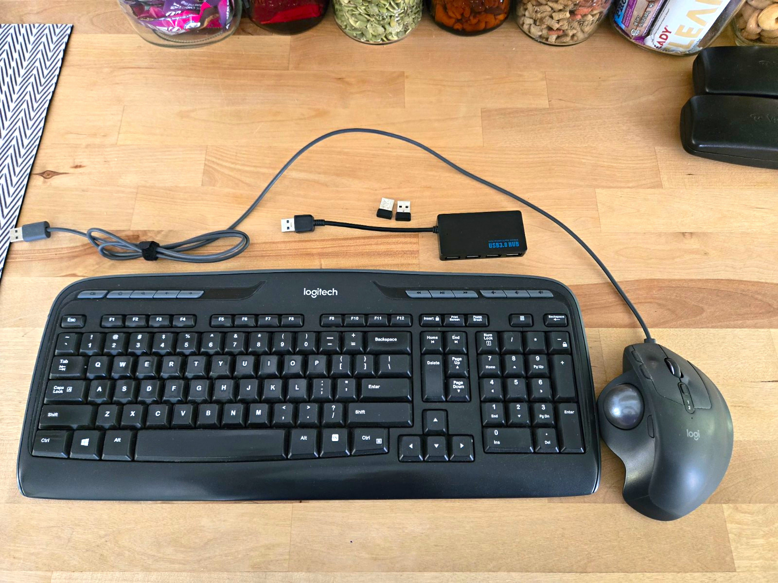 Logitech USB Ergonomic Trackball Mouse & Keyboard Bundle. Includes USB 3.0 Hub.