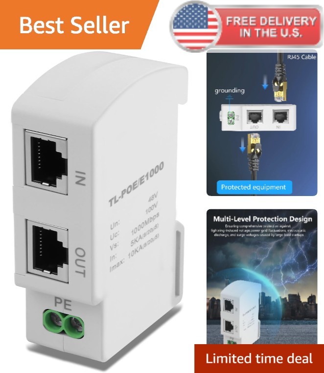 PoE Gigabit Network Protector DIN Rail RJ45 Surge Protector for Surveillance