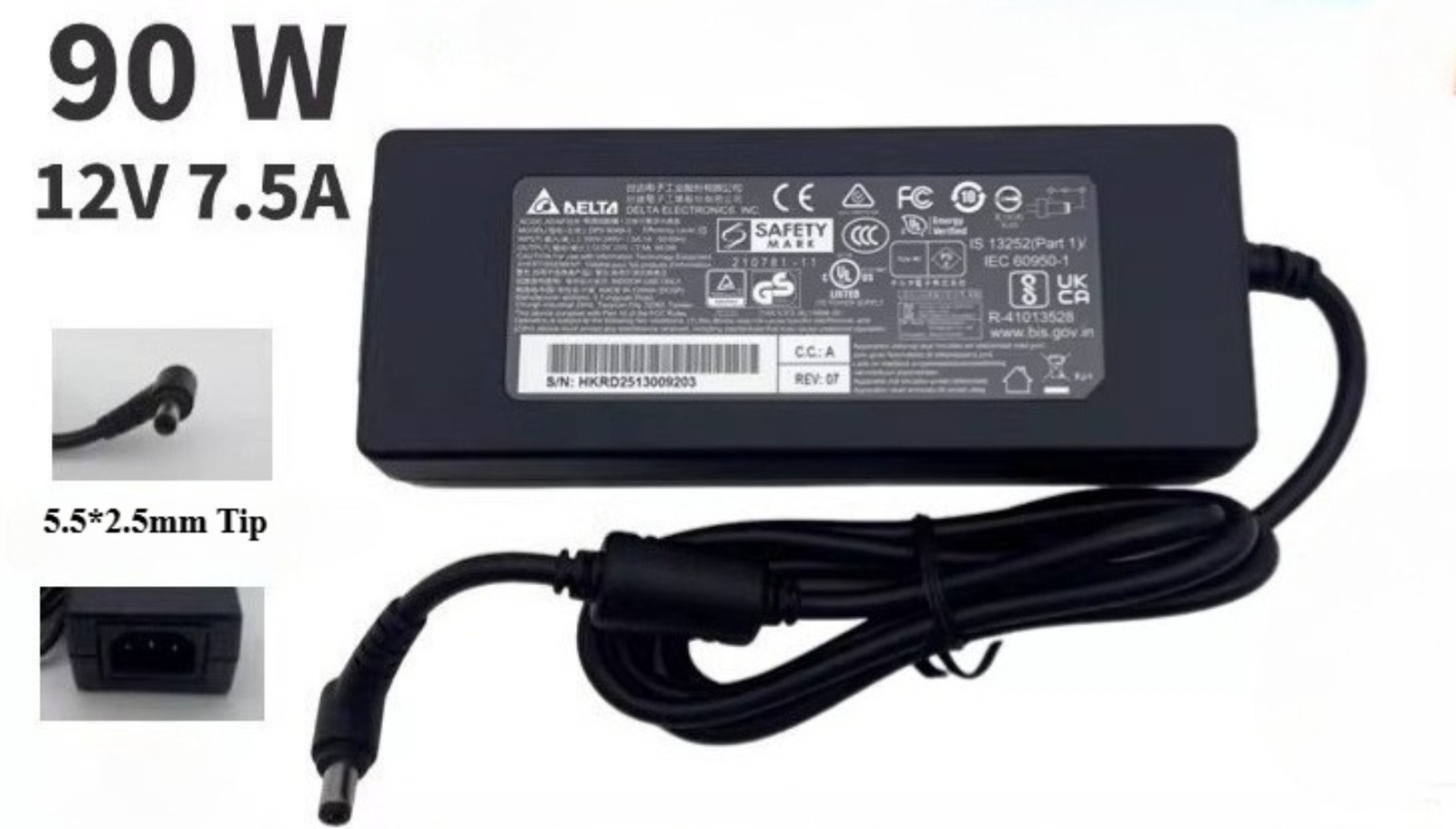 Genuine Delta 90W 12V 7.5A Charger Power Supply DPS90AB 5.5*2.5mm Tip AC Adapter