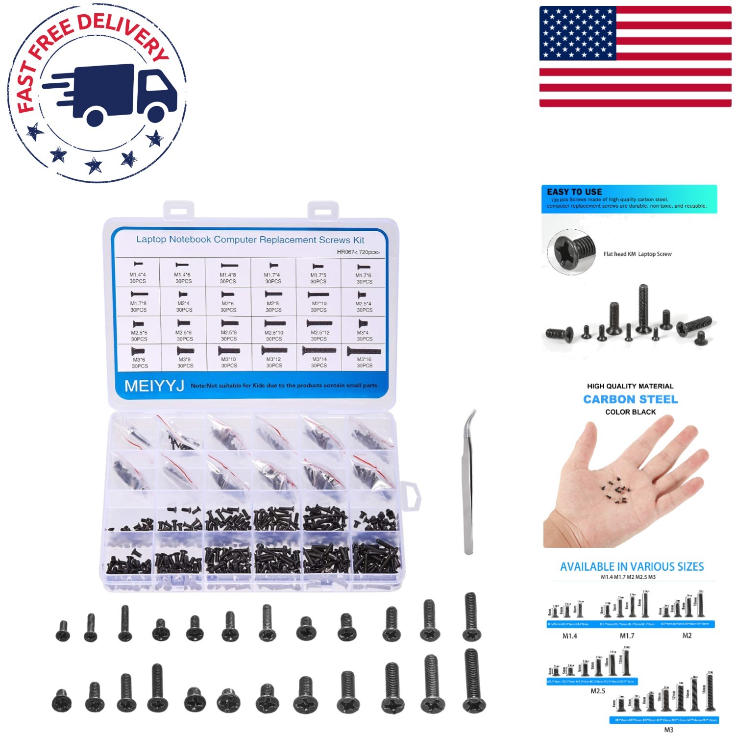 Versatile 720pcs Screw Set - Carbon Steel Laptop and Notebook Replacement Kit