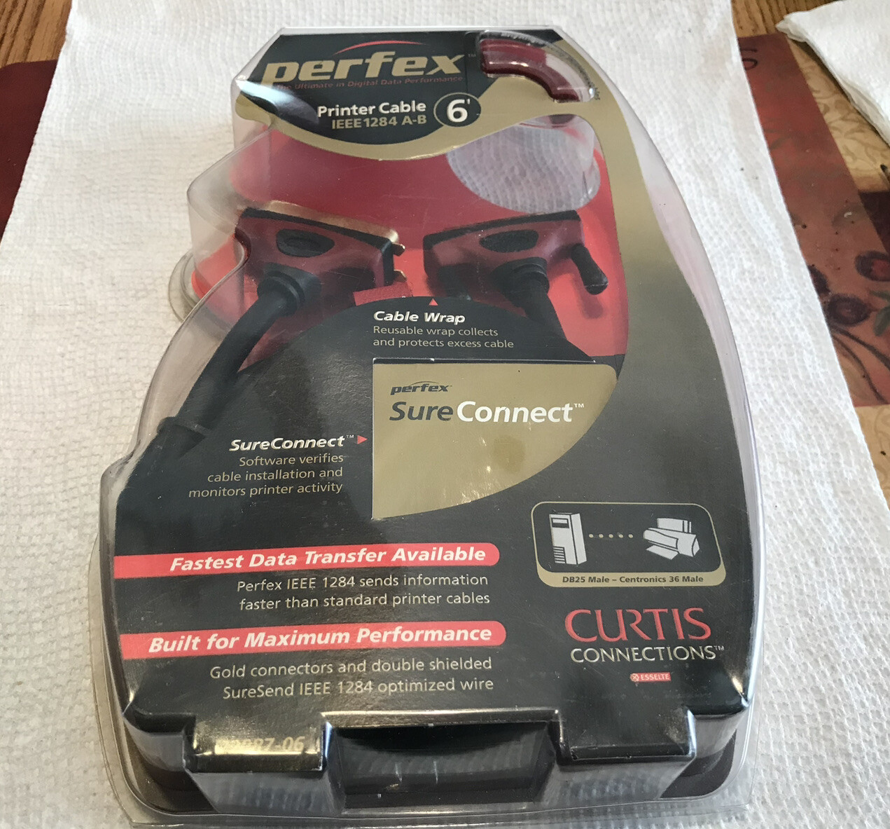 Perfex 6’ Printer  Cable W/ Cable Wrap, New In Package And Curtis Connections
