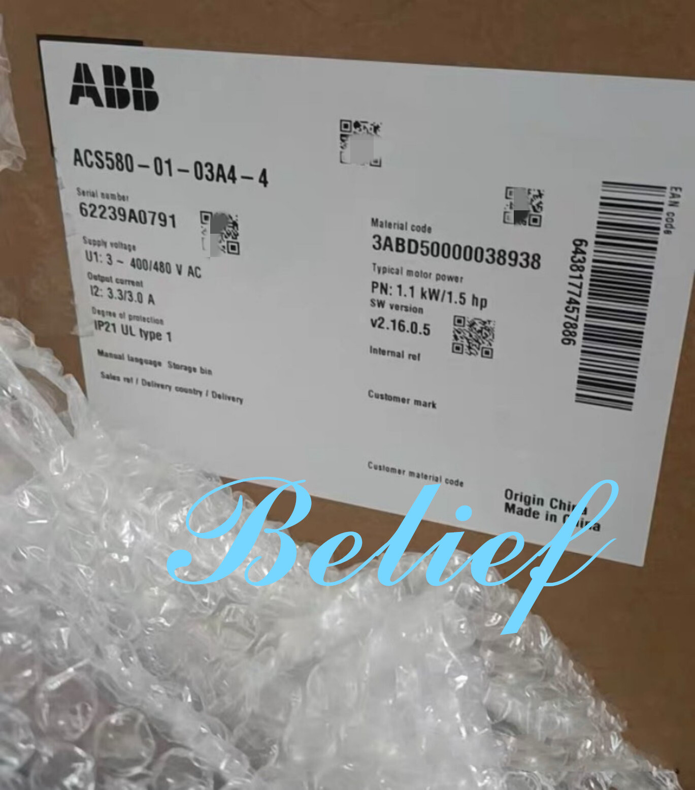 1pc ABB ACS580-01-03A4-4 Brand New Inverter Via DHL or FedEX