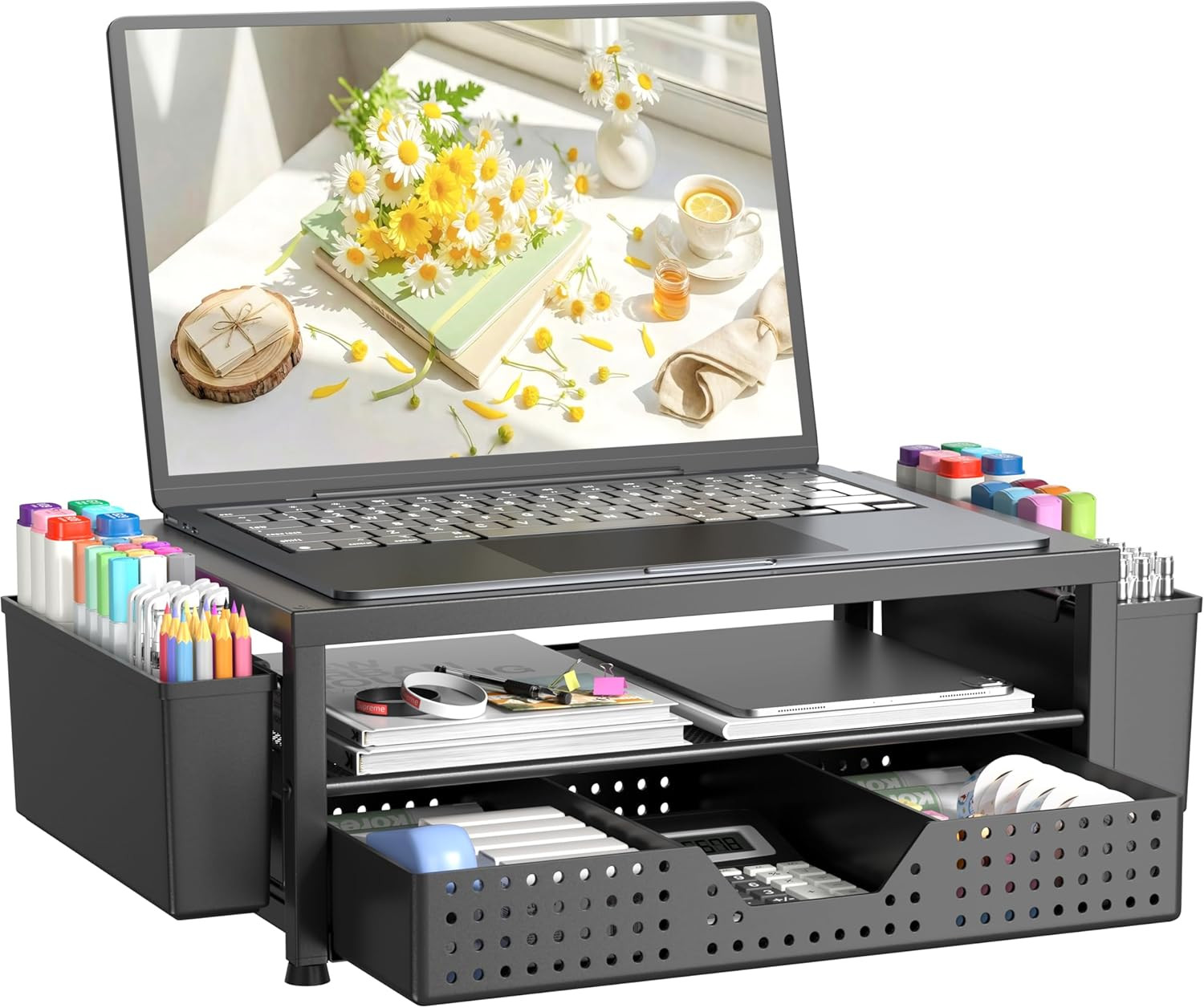 Laptop Stand Desk Organizer, 2-Tier Metal Monitor Stand Riser