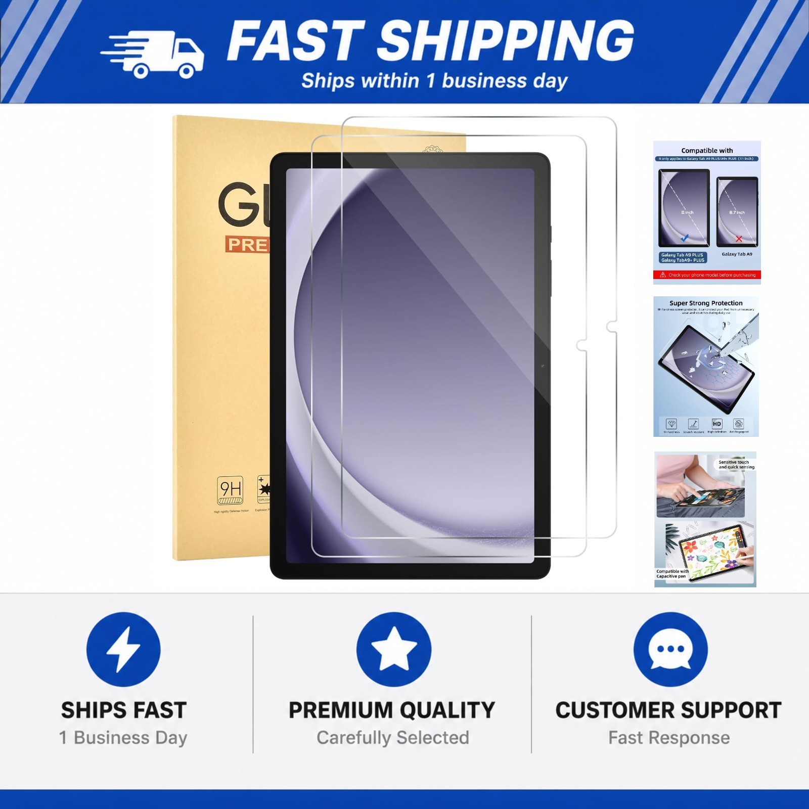 2 Pack Screen Protector for Samsung Galaxy Tab A9 Plus [11 inch] 2023,9H