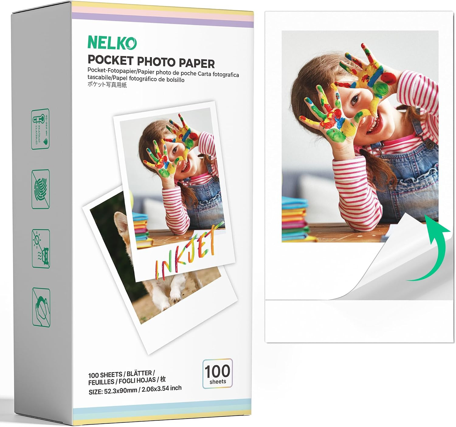 Nelko 2x3 Premium Sticky-Backed Photo Paper, 100-Pack Photo Paper, White