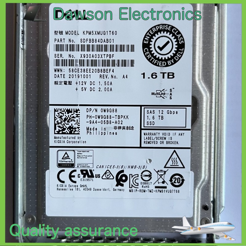 W9G88 DELL KIOXIA KPM5XMUG1T60 1.6TB SAS 2.5" 12Gb/s SSD MU 0W9G88 R640 R740