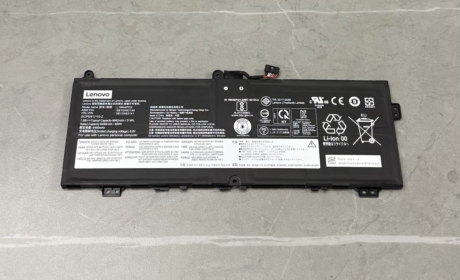 L19M4PG2 Lenovo IdeaPad Flex 5 Chrome 13ITL6 Genuine Battery 7.68V 51Wh 6642mAh