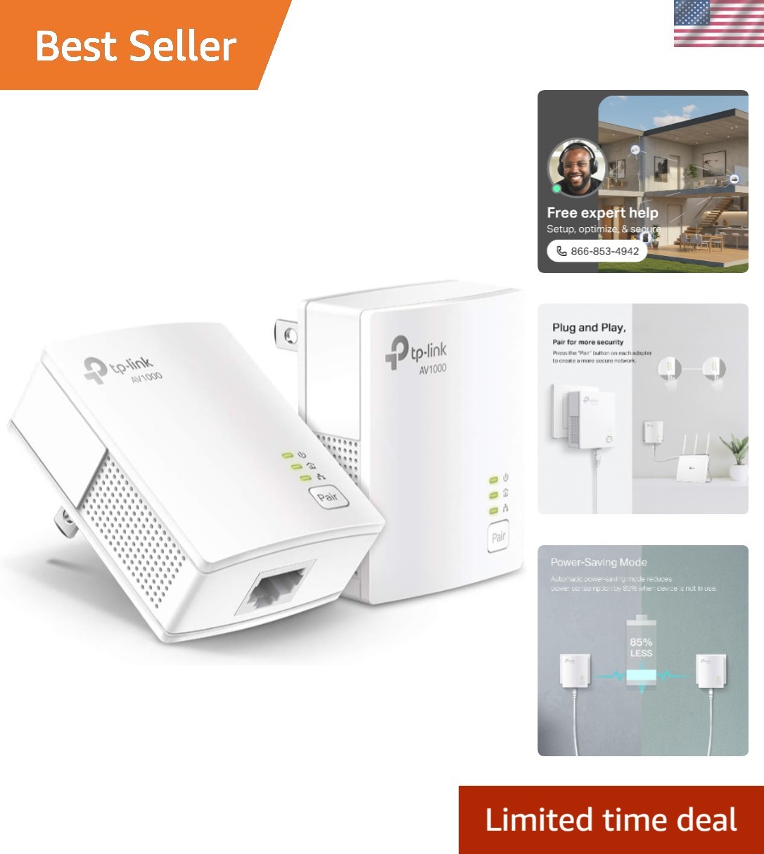 AV1000 Powerline Ethernet Adapter KIT - Gigabit Port, Plug Pair &Play, Ethern...