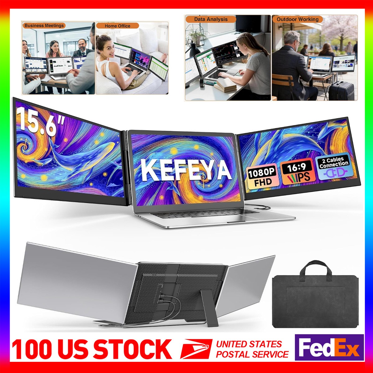 15.6" Triple Laptop Screen Extender 1080P Portable Monitor Screen Plug & Play P7