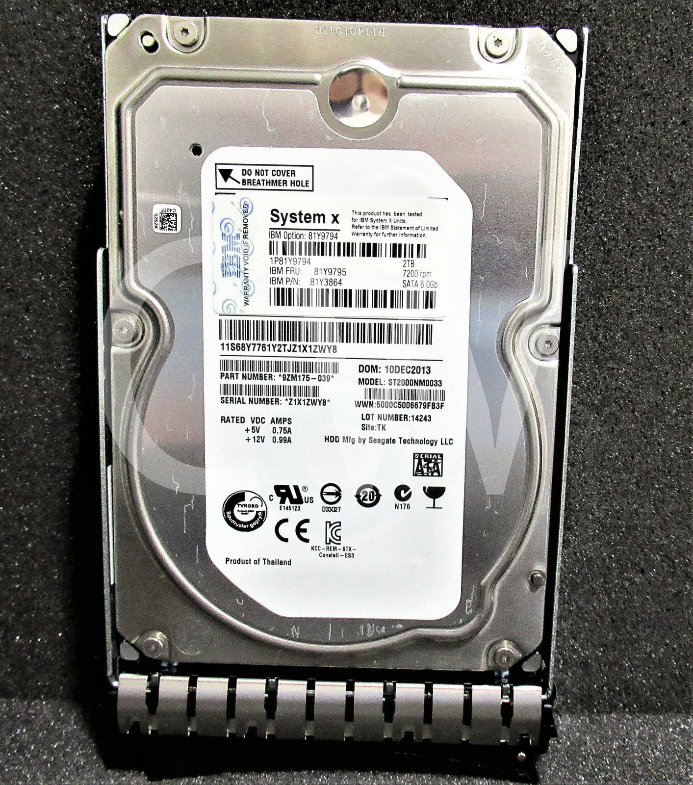 81Y9795 81Y9794 81Y3864 IBM 2TB 7.2K RPM 6Gb/s 3.5" SATA SERVER HDD Hard Drive
