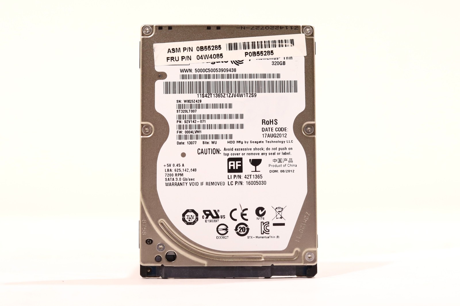Lenovo ST320LT007 320GB 2.5" 3Gb/s 16MB 7.2K RPM SATA Hard Drive FRU P/N:04W4085