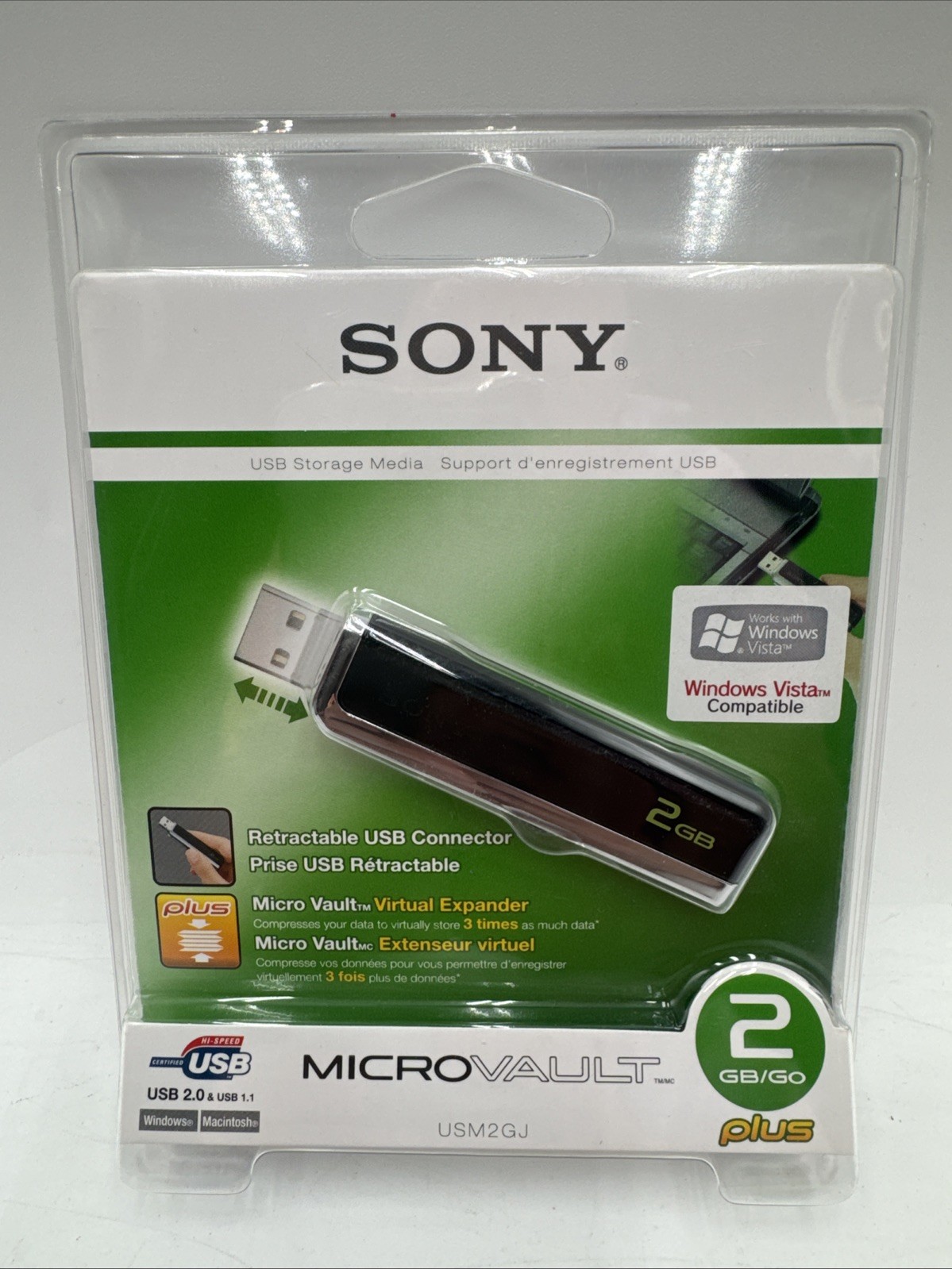 Sony MicroVault Plus USB 2.0 Flash Drive 2GB Virtual Expander USM2GJ
