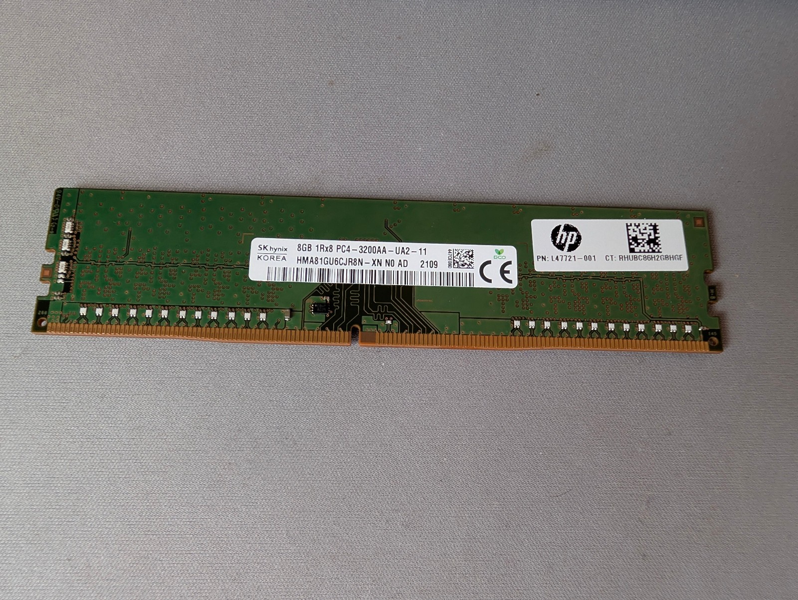 SK Hynix 1x8GB PC4-3200AA DDR4-3200 DIMM RAM HMA81GU6CJR8N-XN, HP P/N L47721-001
