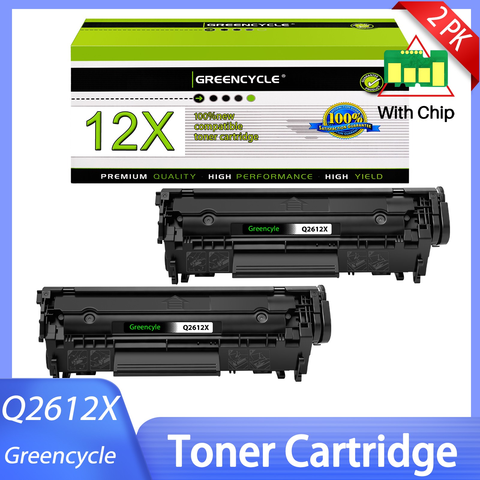 2PK Q2612X BK Toner Cartridge For HP 12X LaserJet 1012 1015 1020 1022 M1319 3015