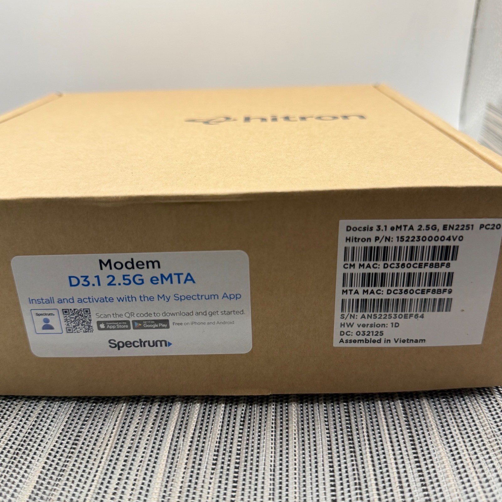 Hitron EN2251 Spectrum DOCSIS 3.1 eMTA Modem 2.5G Port Power Adapter Box