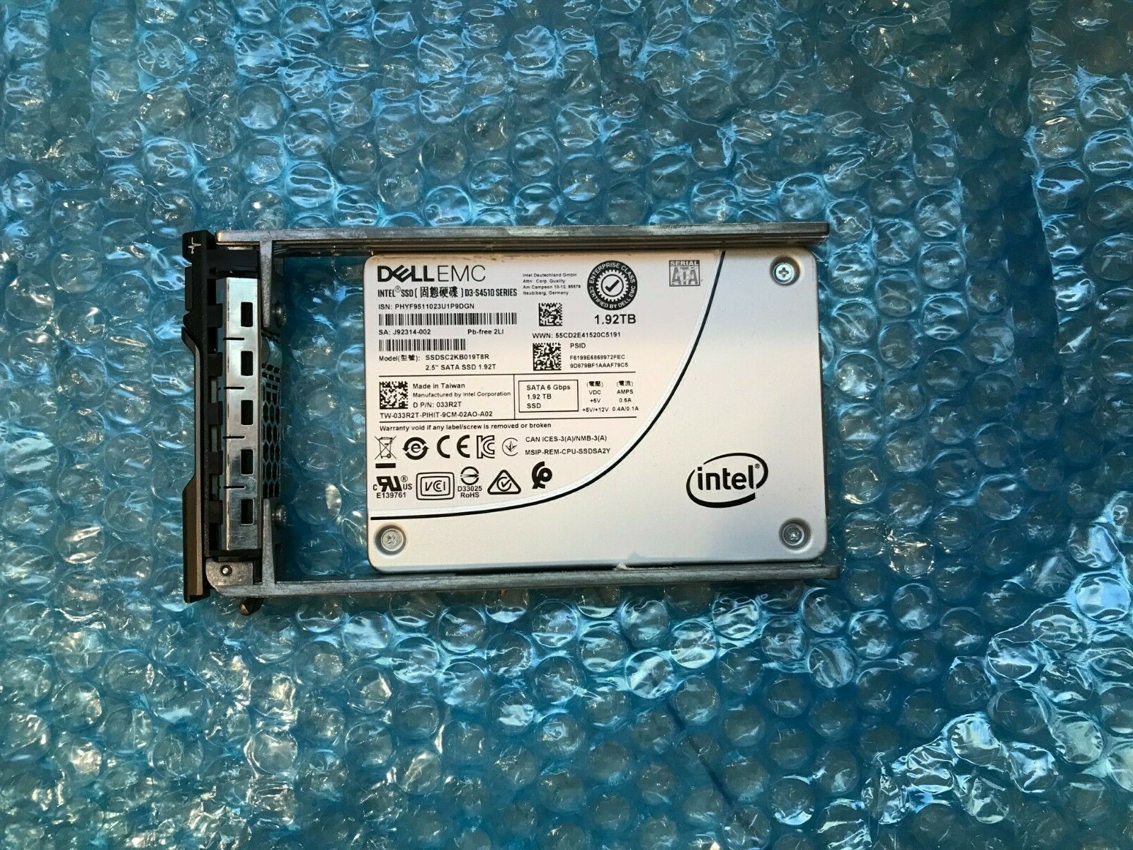 DELL 33R2T 1.92TB 6Gbps SATA INTEL D3-S4510  SSDSC2KB019T8R RI TLC 2.5 SSD R630