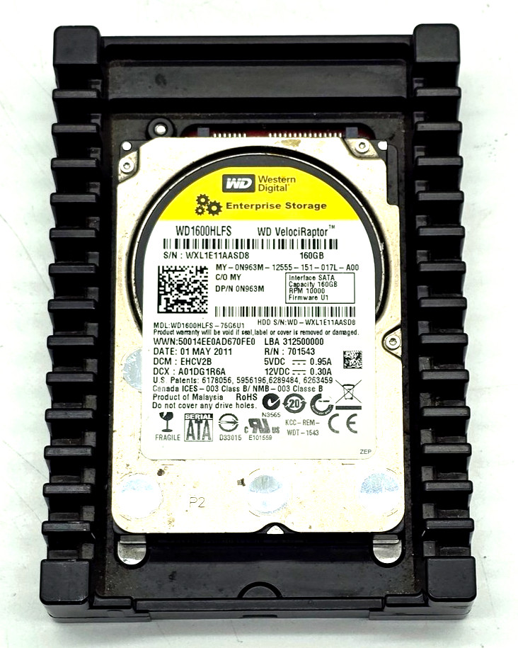 Western Digital VelociRaptor 160GB 10K RPM 3.5 SATA HDD WD1600HLFS 0N963M Tested