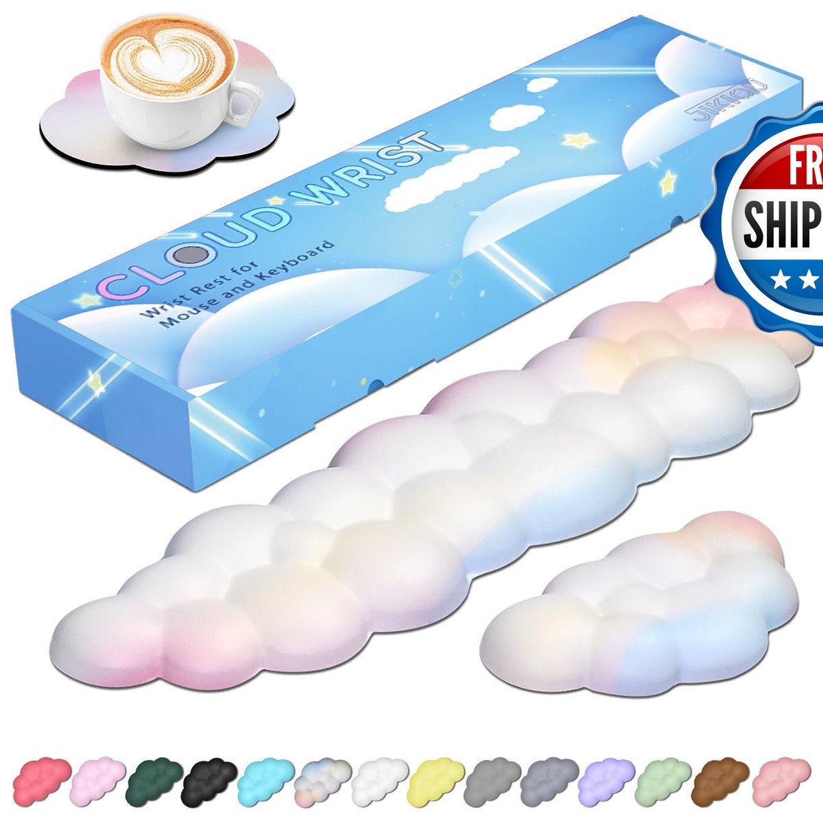 JIKIOU Leather Cloud Wrist Rest with Cup Pad for Keyboard Mouse