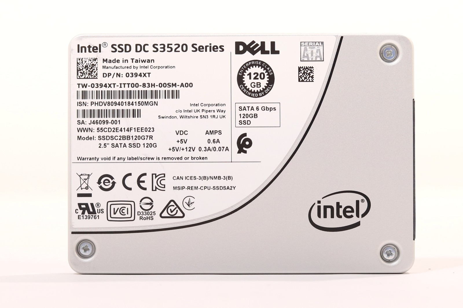 Dell SSDSC2BB120G7R 120GB 2.5" 6Gb/s MLC RI SATA III SSD Dell P/N: 0394XT Tested