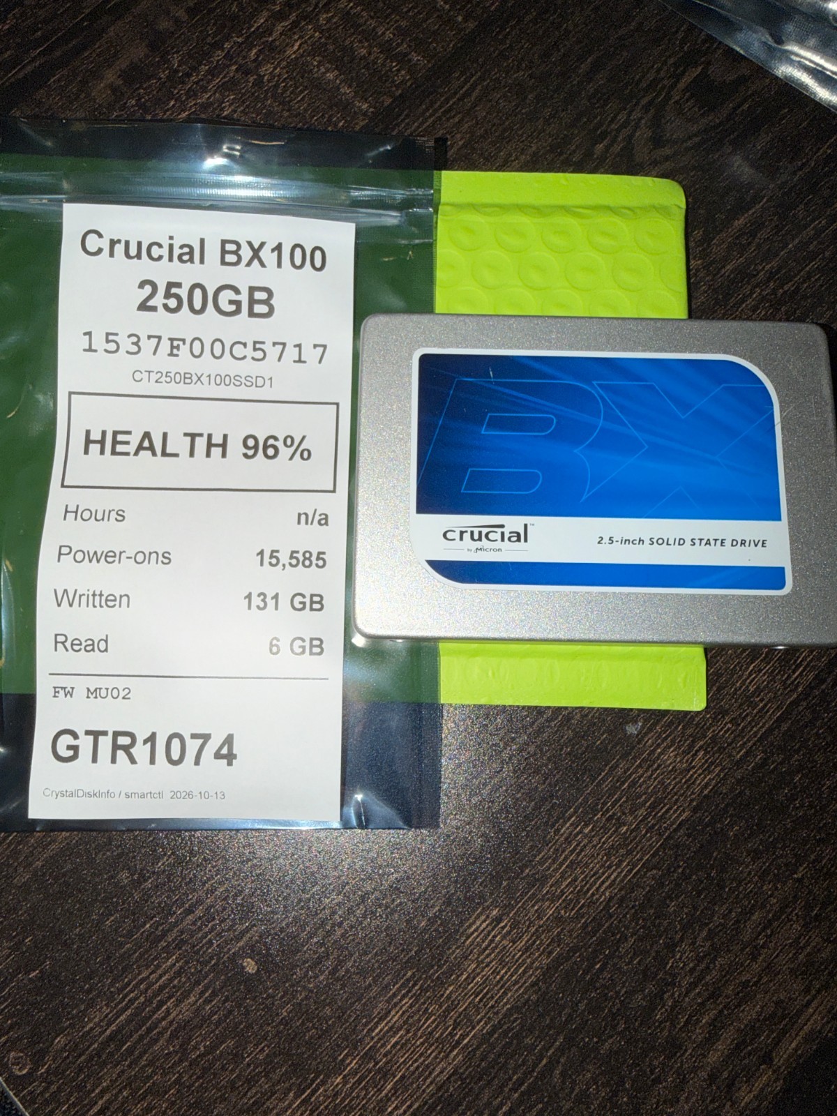 Crucial BX100 250GB 2.5" SATA SSD CT250BX100SSD1 96% Health Tested Working