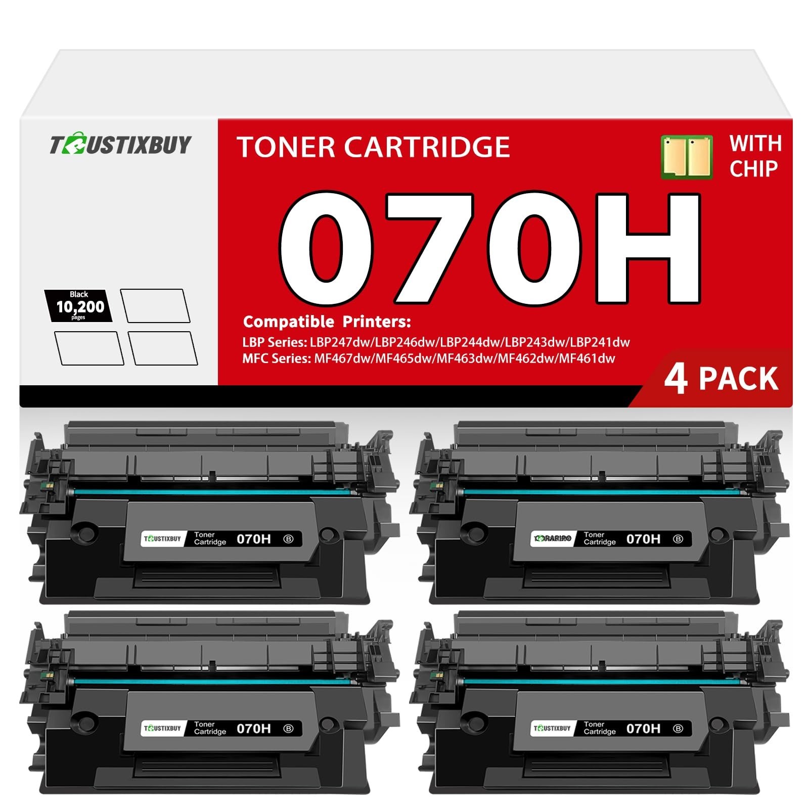 070H/070 High Yield Black Toner 4 pack Cartridge Compatible w Canon image CLASS