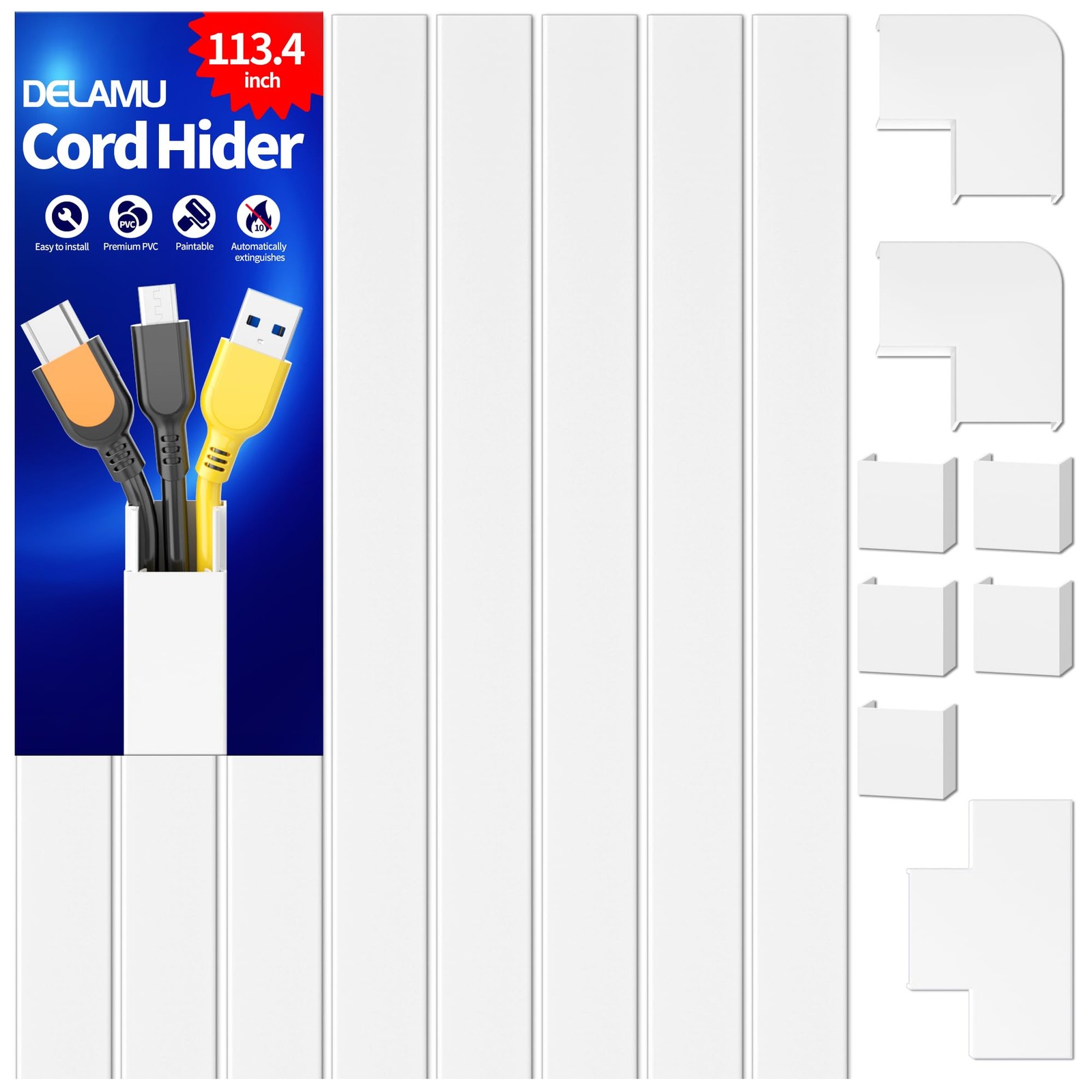 Delamu Cord Covers for Wires on Wall, 113.4in TV Cord Hider, Self-adhesive Cable