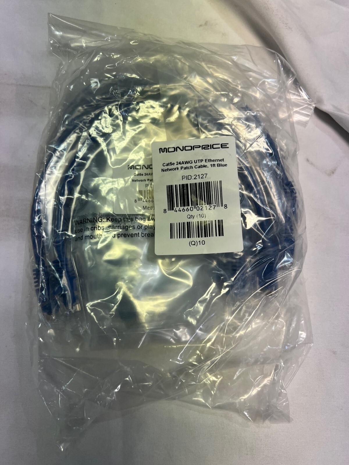 Lot of 10 - Monoprice Patch Cord,Cat 5e,Booted,Blue,1.0 ft. 2127