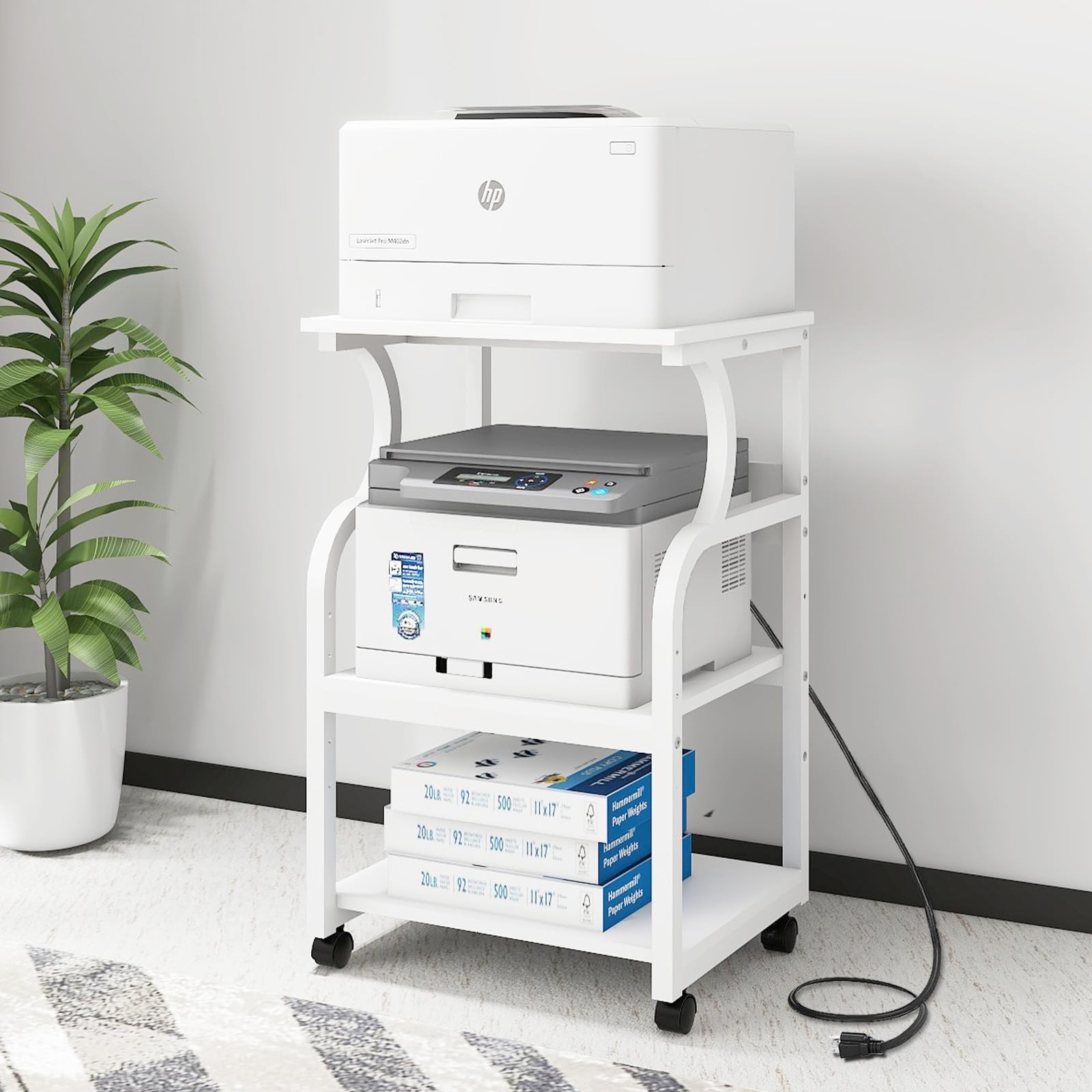 Natwind 3 Tier Printer Stand,Printer Table with Adjustable Storage Shelf, Rollin