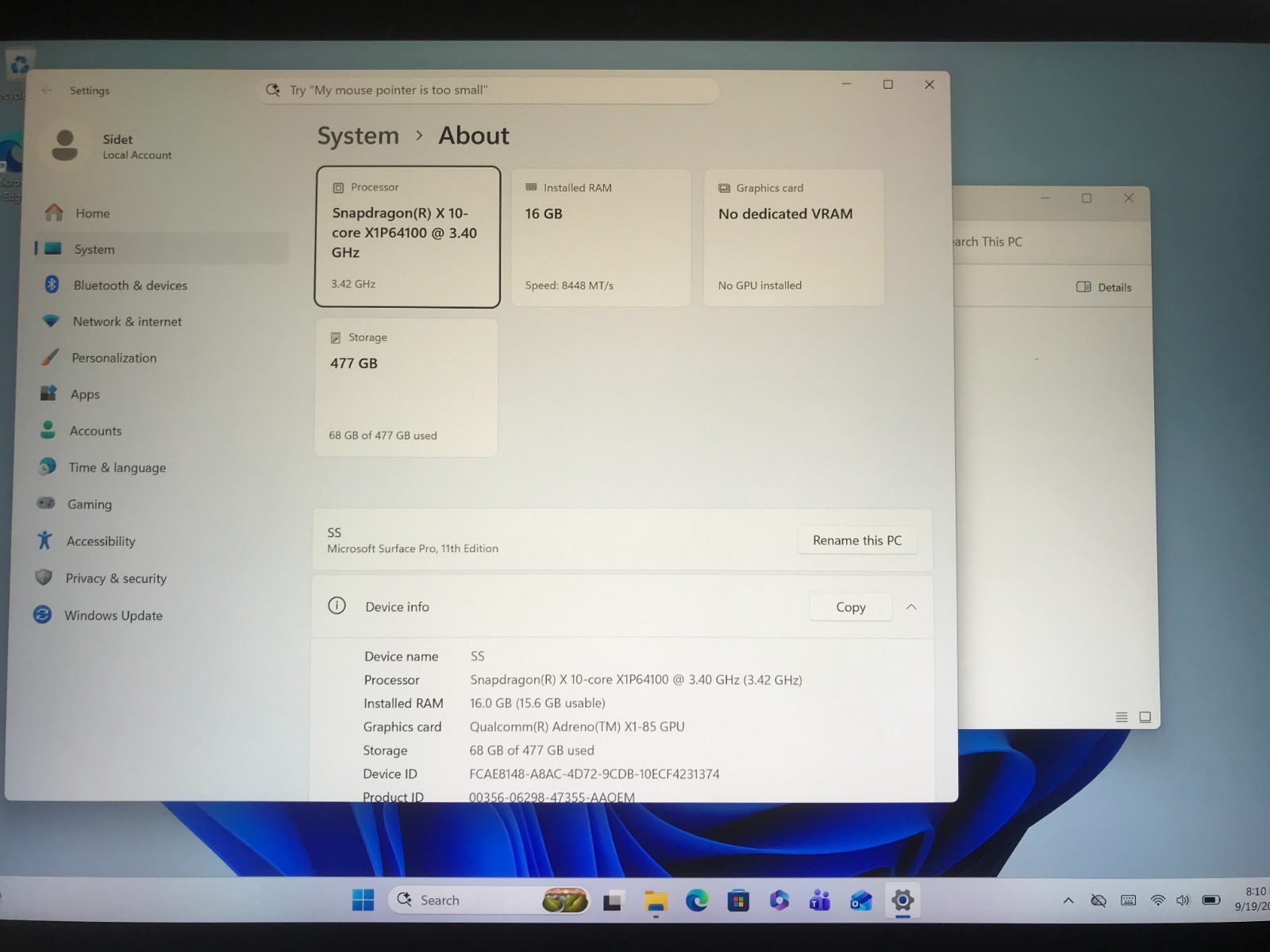 Microsoft Surface Pro 11 13" Snapdragon X Plus 16G 512GB  W11H Tablet Blue #55