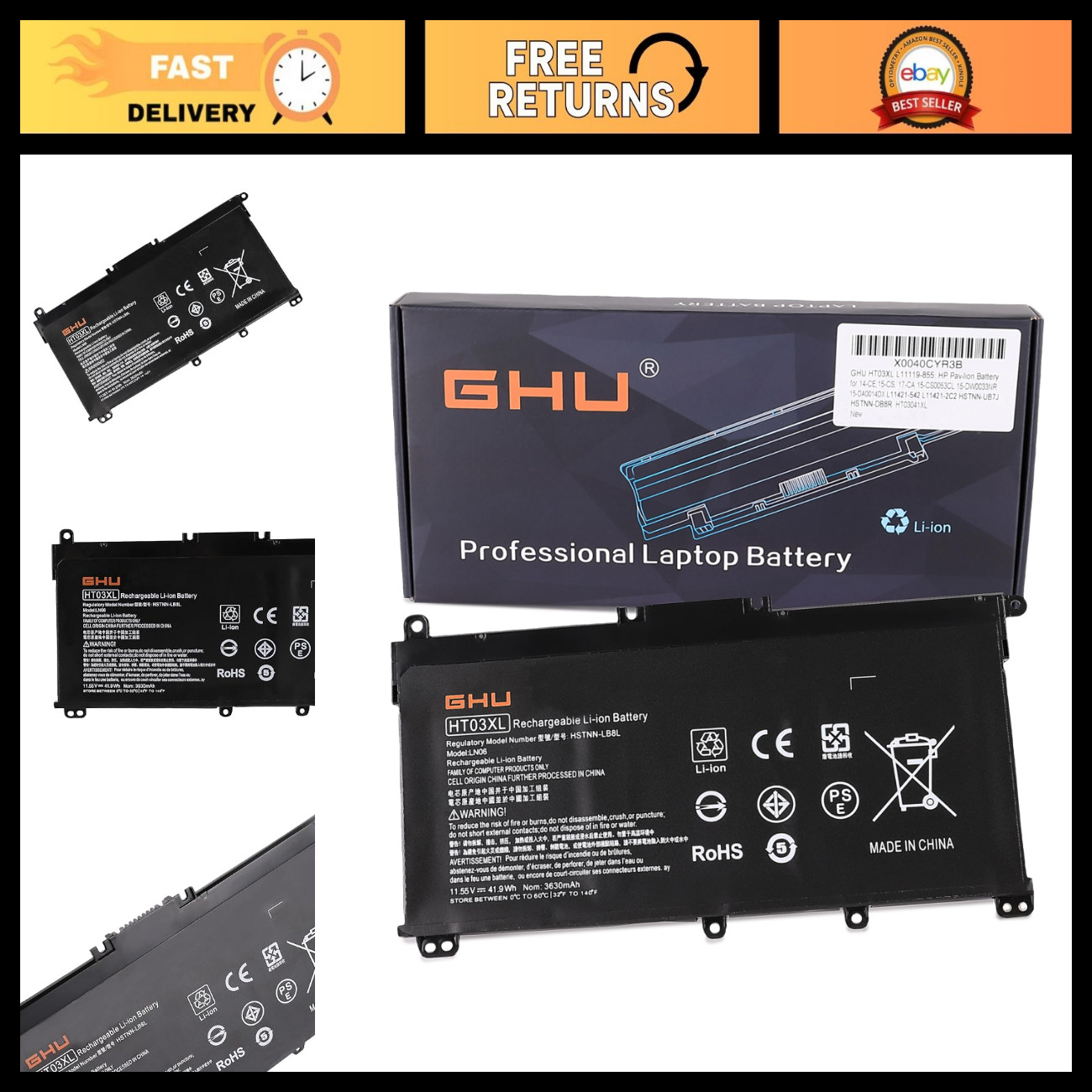 High-Capacity Laptop Battery for HP 14-15 Series 11.55V 41.9Wh Replacement