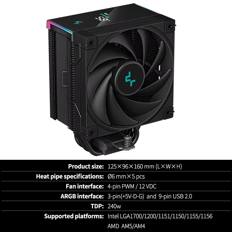 DeepCool AK500S CPU Cooler with Digital Display 5 Heat Pipes TDP 240W Radiator 1