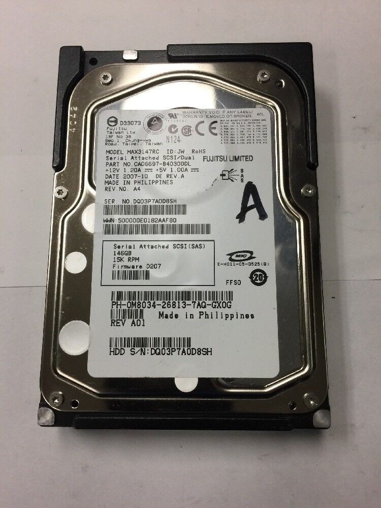 - Dell Fujitsu 146GB 15K SAS Hard Drive M8034 0M8034 MAX3147RC 3.5" @@@