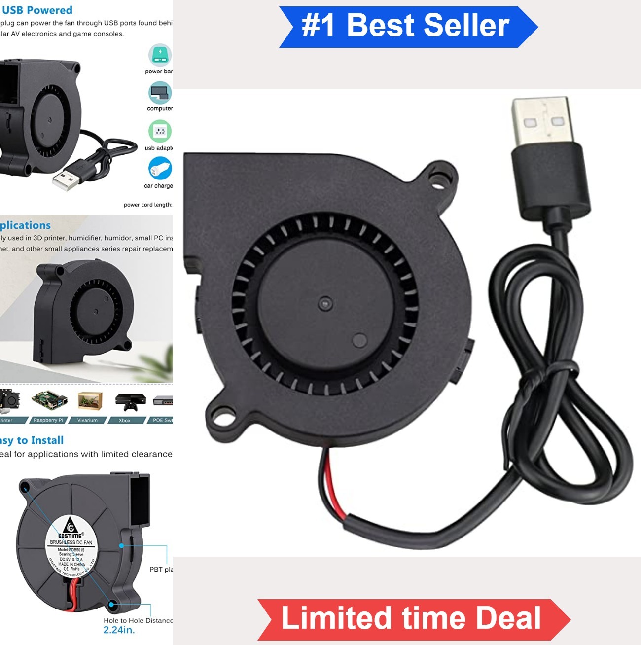50mm USB Blower Fan 5V 5015 3 Speed Turbo Fan DC Brushless for 3D Printer