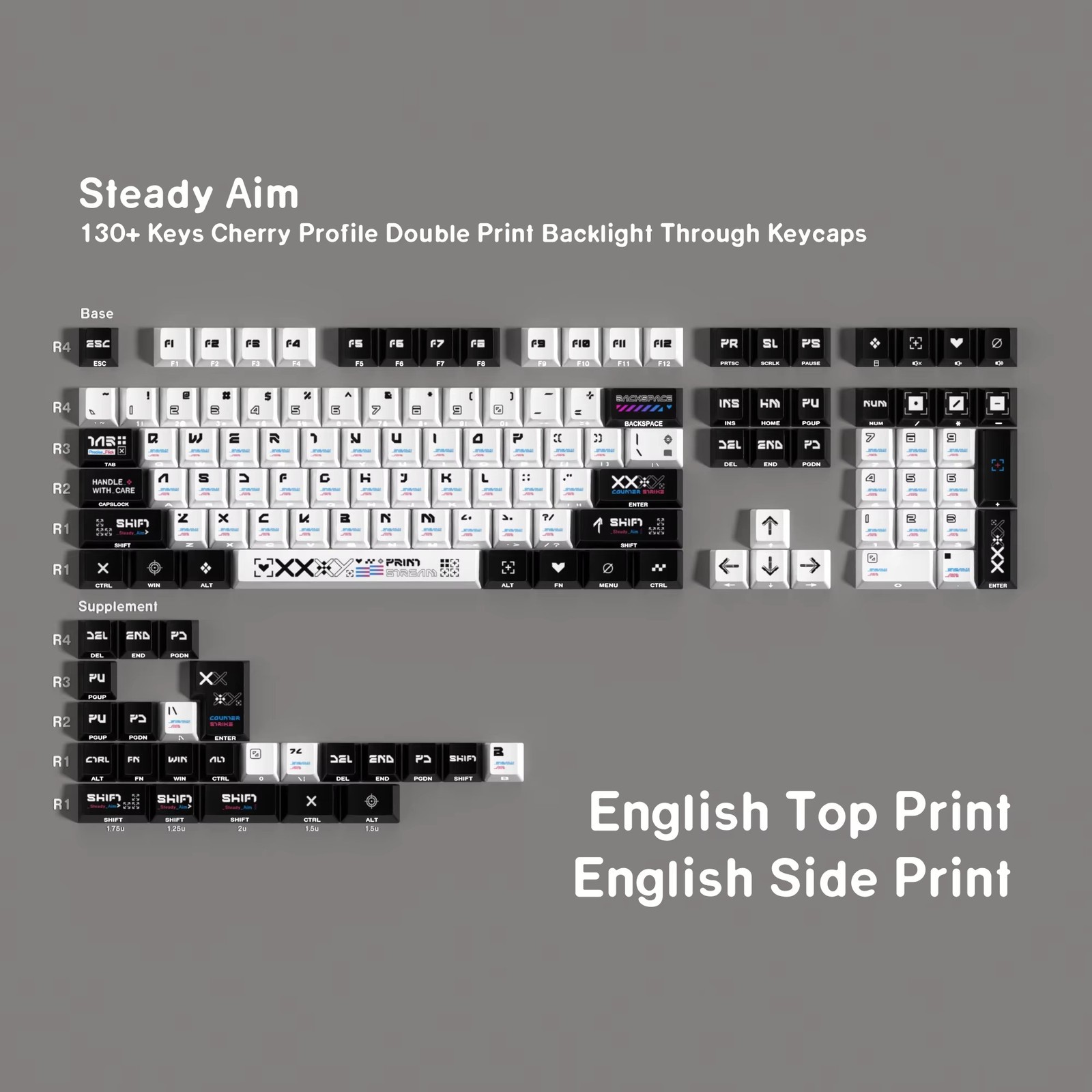 Jaycomia PBT Keycaps 131-Key Set Cherry Profile ISO/ANSI CS:GO Theme
