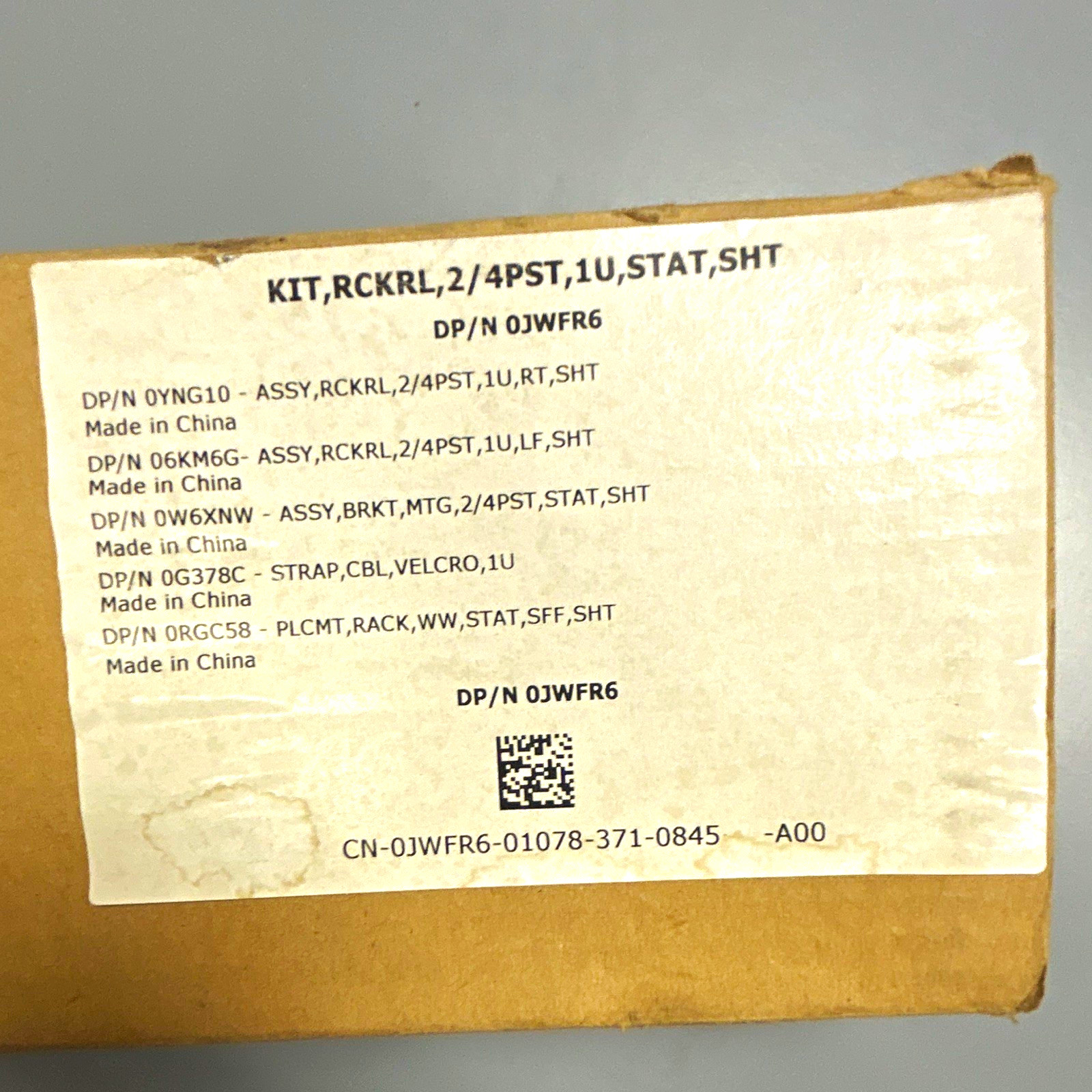 Dell 2/4-Post 1U Static Rack Rail Kit Mount Hardware DP/N 0JWFR6