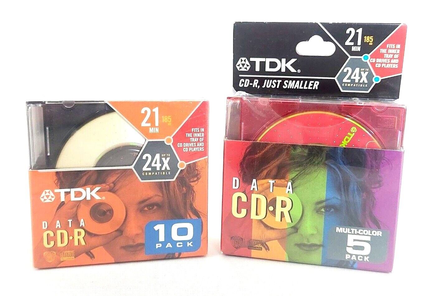 New TDK Data CD-R Disc 10 Pack + TDK Multi-Color 5 Pack 21 Min (15 CD-R Lot) 