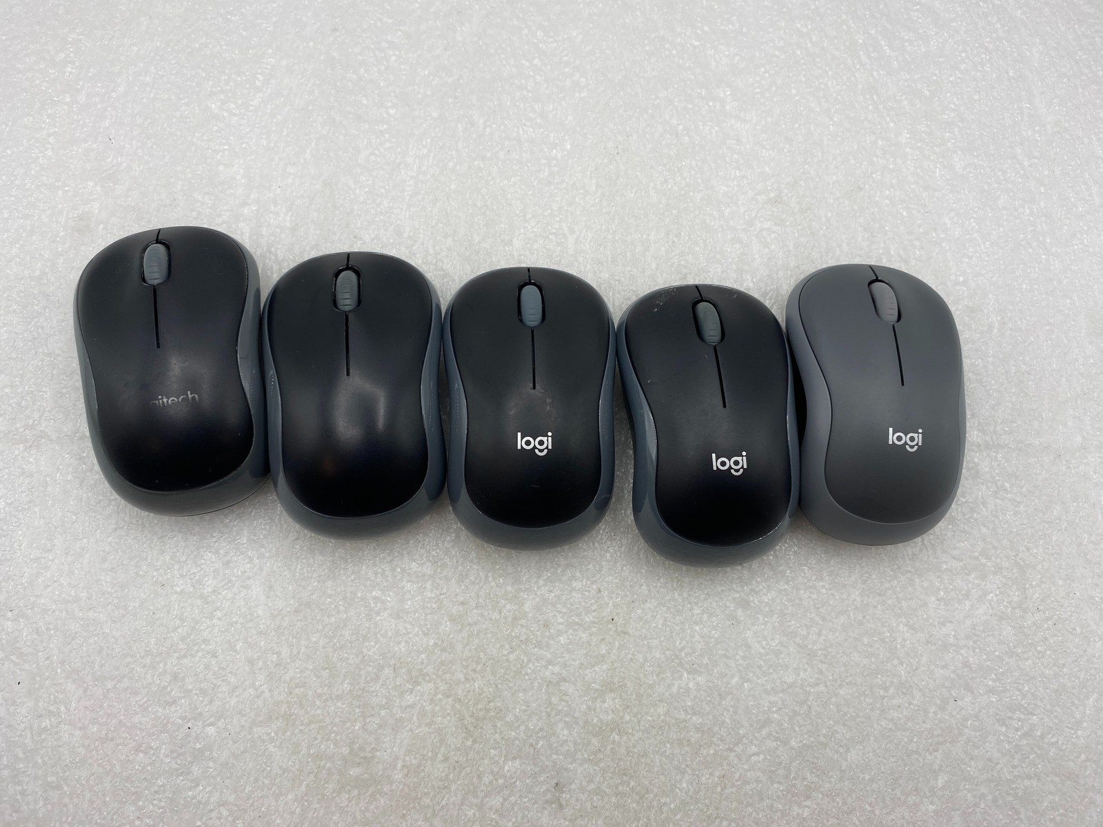LOT OF 5 LOGITECH Logi Wireless Mouse M185 910-002225 W/ RECIEVER Black/Gray