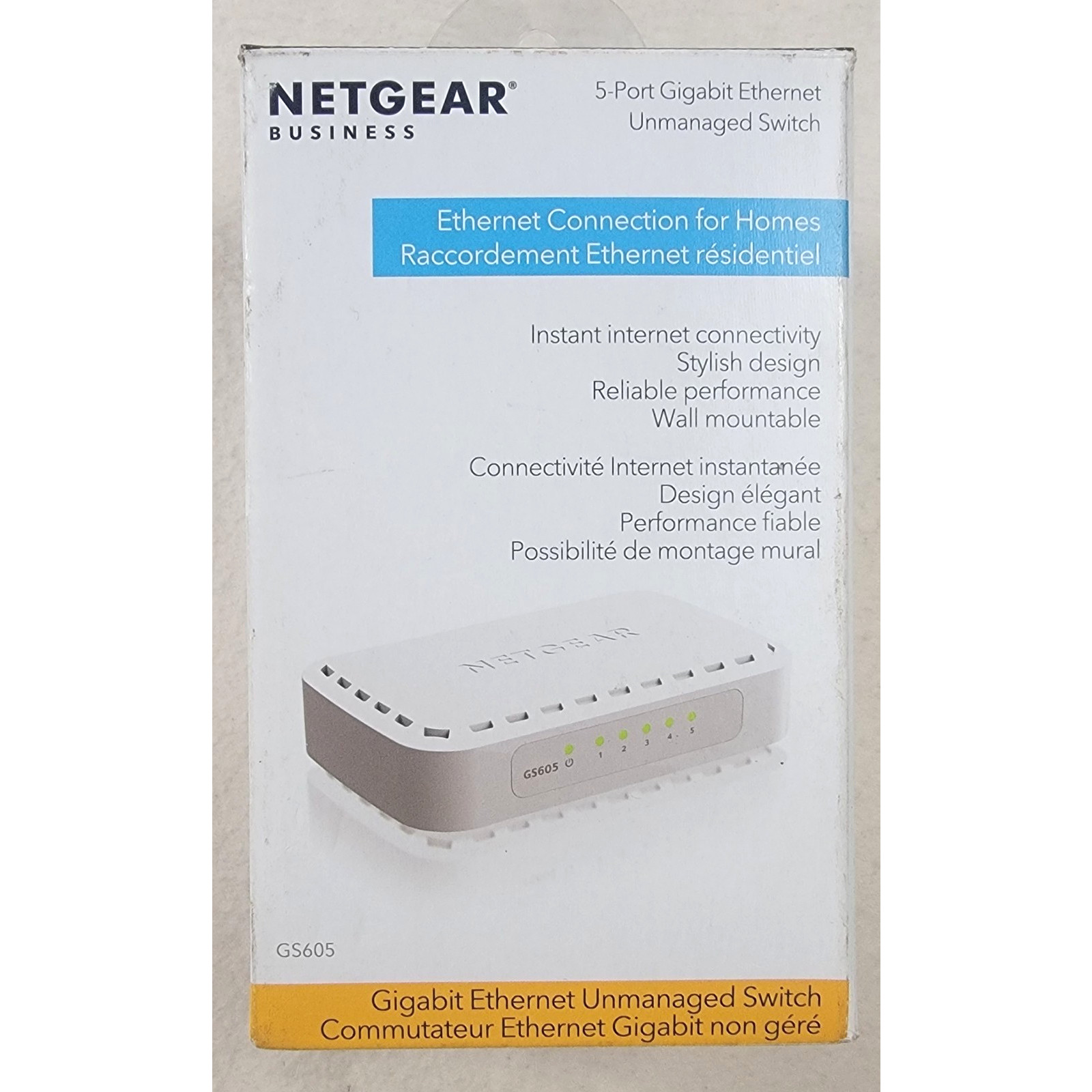 NETGEAR GS605v5 5-Port Gigabit Ethernet Unmanaged Switch GS605NA New Open Box
