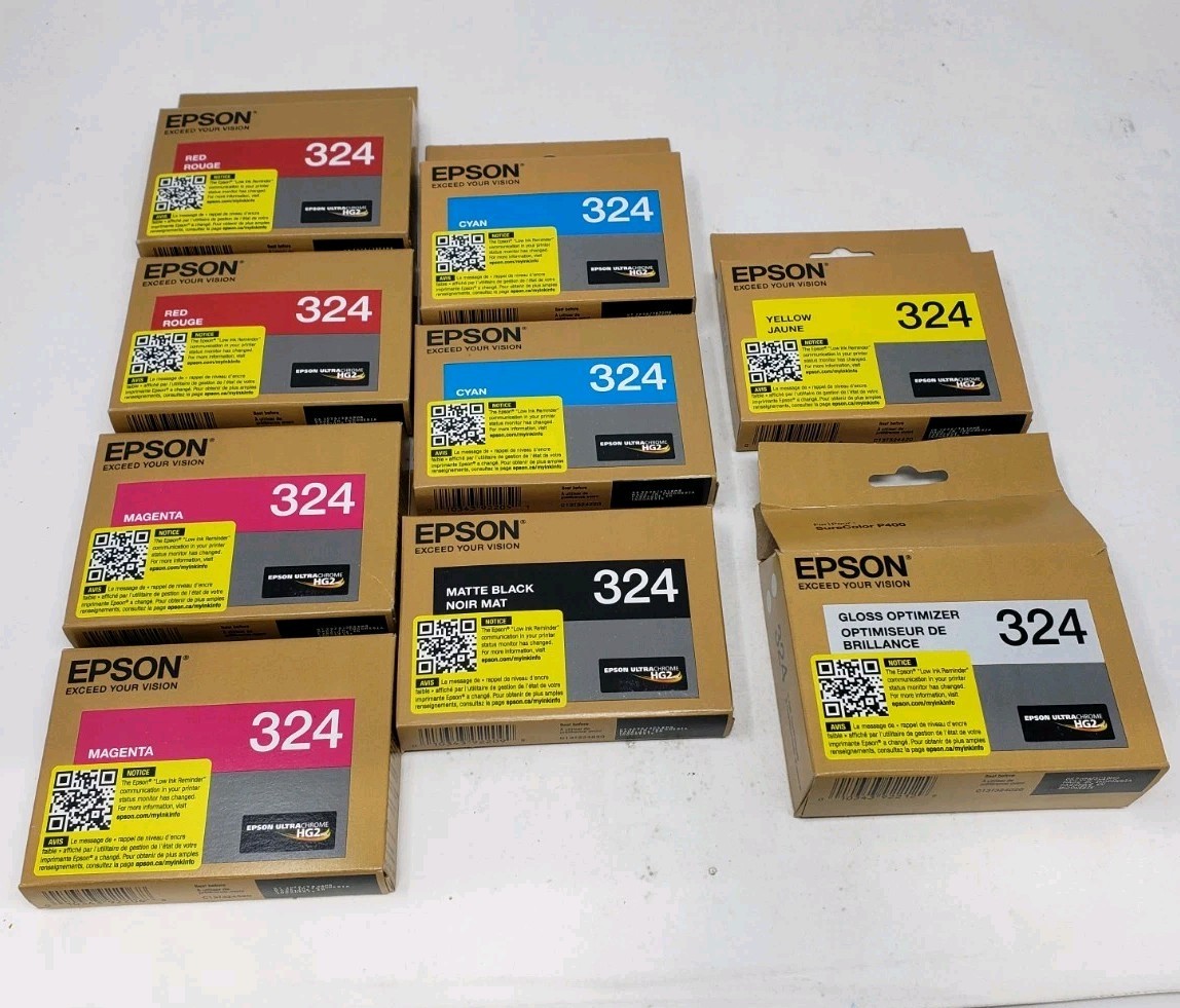 Lot of 10 Epson 324  Bk-c-r-m For SureColor P400, EXP 2026