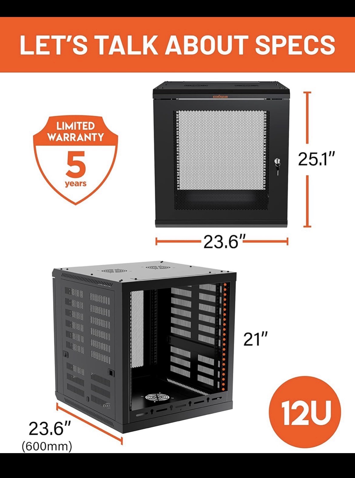 ECHOGEAR 12U Network Rack Cabinet Enclosure with Lock