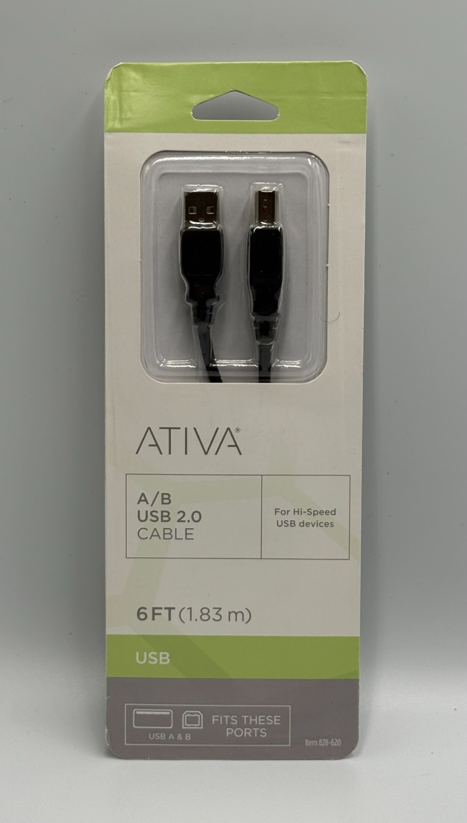 Ativa 6 Foot USB 2.0 Printer Cable Black Type A to B Scanner Data Sync Cord