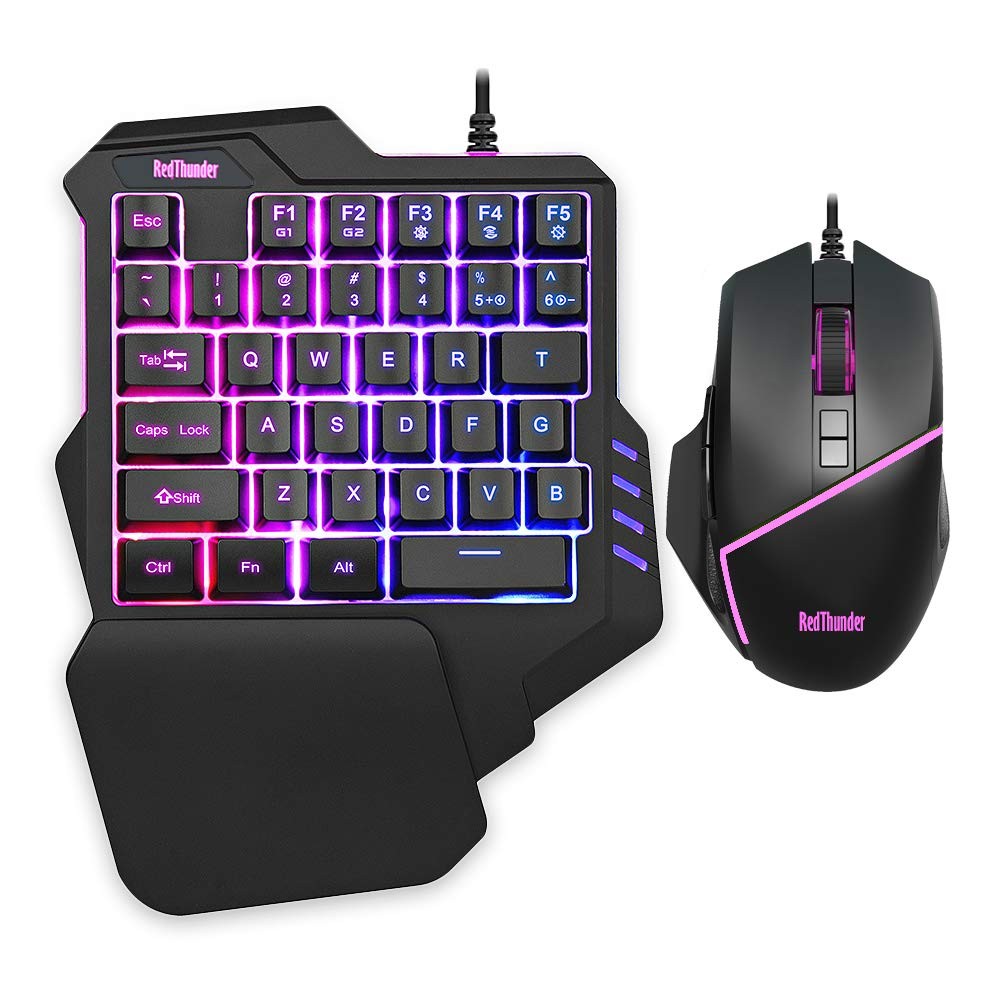 RedThunder One-Handed RGB Gaming Keyboard and Mouse Combo, 35 Black Combo