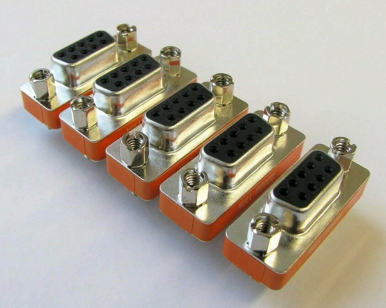 (LOT OF 5) NULL-A-9FF 9-Pin DB9 Female to Female Mini Null Modem Adapter